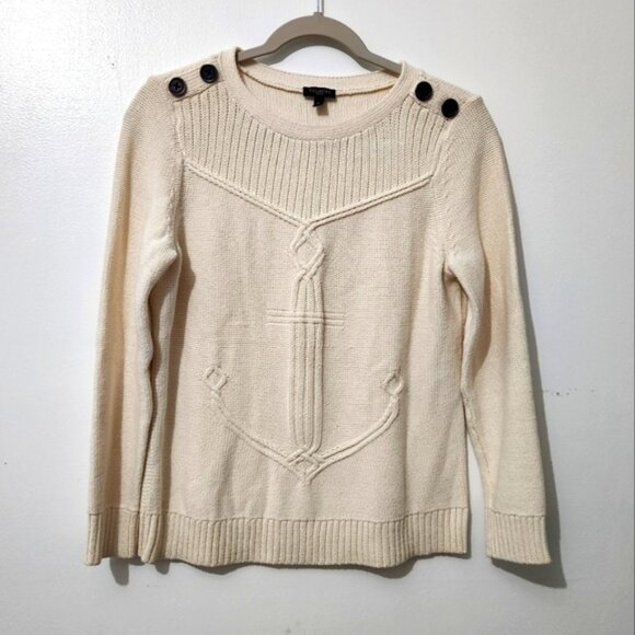 Talbots Cream Anchor Nautical Knit Pullover Sweater Size Medium Petite Women’s - Picture 1 of 6